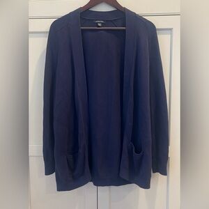 Lands' End Women Size M Navy Blue Open Front Cotton Cardigan Long Sleeve